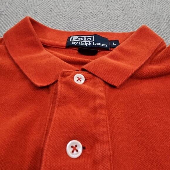 Polo Ralph Lauren Rugby Shirt Men's Large Orange Pony Long Sleeve Cotton Y2K - Picture 11 of 16